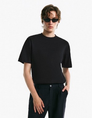 T Shirts Urban Revivo Drop Shoulder Sleeve Crew Neck Homme Noir | FSW4066OF