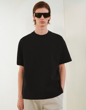 T Shirts Urban Revivo Drop Shoulder Sleeve Crew Neck Homme Noir | OPR5548JP