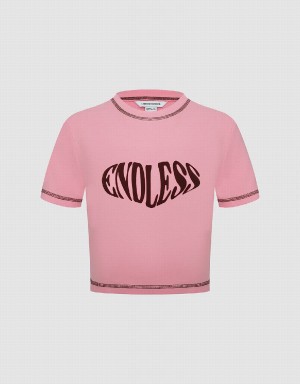 T Shirts Urban Revivo Endless Printed Crew Neck Mince Femme Rose | CPI106CN