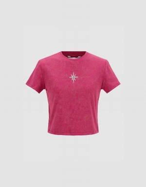 T Shirts Urban Revivo Hexagram Printed Crew Neck Mince Femme Rose | TUB3190MB