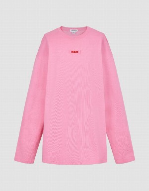 T Shirts Urban Revivo Letter Printed Crew Neck Loose Femme Rose | KHH8051RI