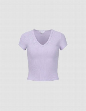 T Shirts Urban Revivo Mince V-Neck Tricoté Femme Violette | NXA3335MH