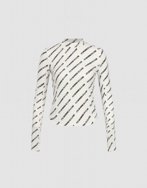 T Shirts Urban Revivo Monogram Print Crew Neck Mince Femme Blanche | LBC9340SV