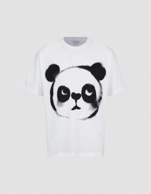 T Shirts Urban Revivo Panda Printed Crew Neck Homme Blanche | TJR3744XV