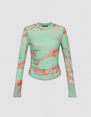 T Shirts Urban Revivo Printed Crew Neck Mince Femme Vert | OJZ8169ID