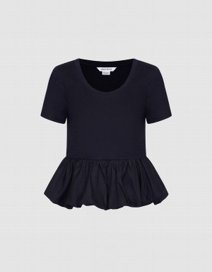 T Shirts Urban Revivo Ruffle Hem Femme Noir | ZKA6318MP