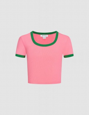 T Shirts Urban Revivo U Neck Mince Femme Rose | IPY5964ZB