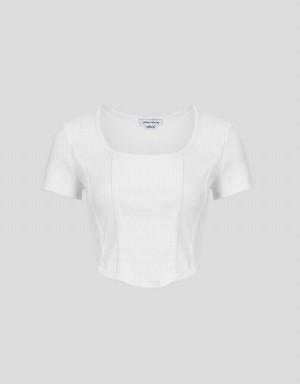 T Shirts Urban Revivo U Neck Mince Femme Blanche | JYU6075CE