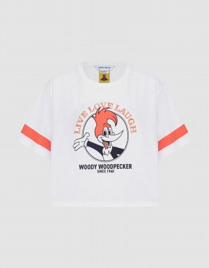 T Shirts Urban Revivo Woody Woodpecker Crop Femme Rose Blanche | GCZ6383IB