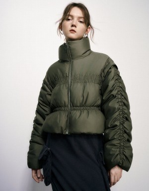 Veste Puffer Urban Revivo Raglan Sleeve Stand Collar Femme Vert | VRD4586KP