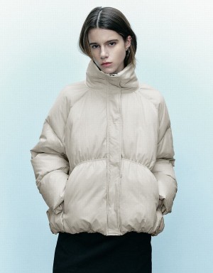 Veste Puffer Urban Revivo Stand Collar Femme Kaki Clair | BPF2124BU