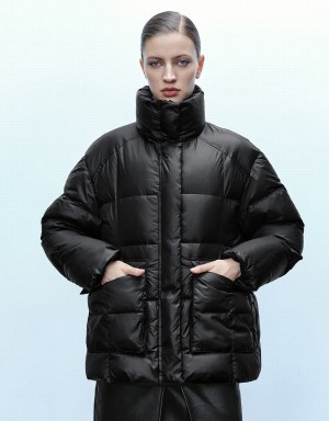 Veste Puffer Urban Revivo Stand Collar Femme Noir | SZP689TS