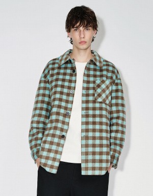 Vestes Urban Revivo Plaid Droit Woolen Homme Vert | BBG2060KG