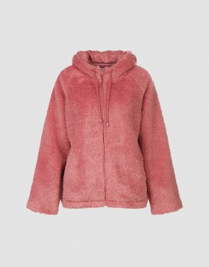 Vestes Urban Revivo Raglan Sleeve Zippé Front Furry Femme Rose | NCT360OP