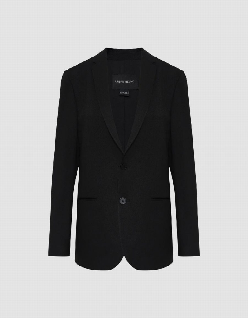 Blazer Urban Revivo Notch Lapel Droit Homme Noir | SDP4040ZS