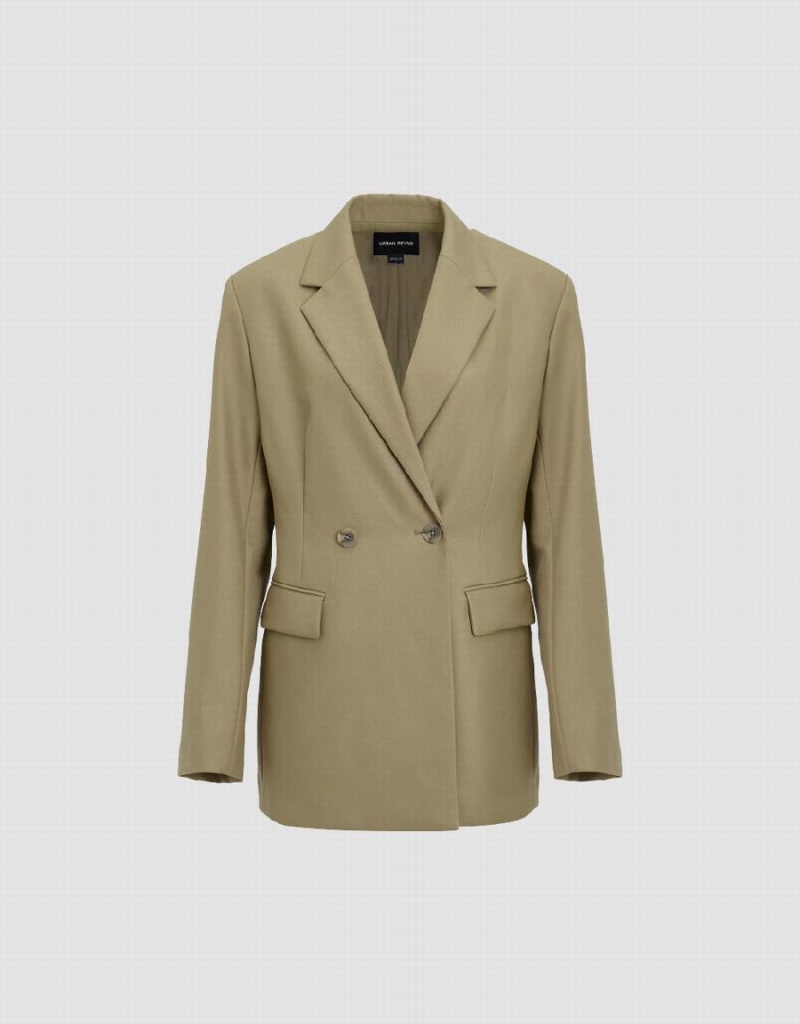 Blazer Urban Revivo Notch Lapel Tailored Femme Kaki Foncé | BWS5882GA