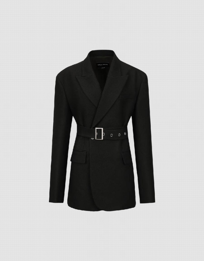 Blazer Urban Revivo Peak Lapel Tailored With Belt Femme Vert | RPF1797ZV