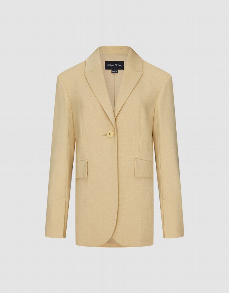 Blazer Urban Revivo Peaked Lapel Droit Femme Jaune | PGB7367YX