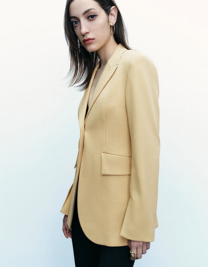 Blazer Urban Revivo Peaked Lapel Droit Femme Jaune | PGB7367YX