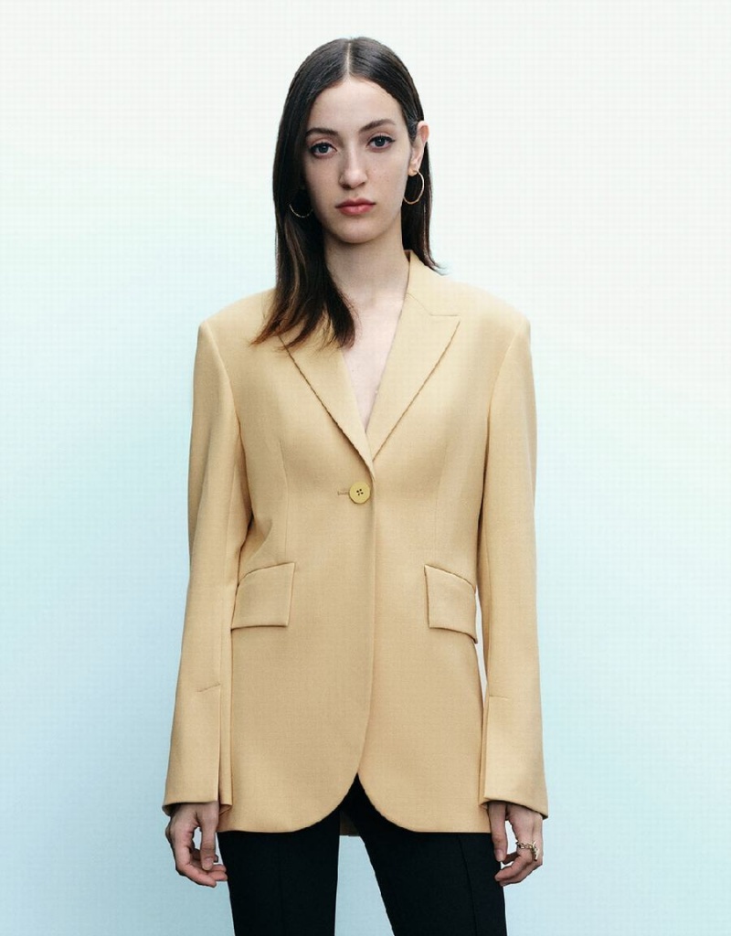 Blazer Urban Revivo Peaked Lapel Droit Femme Jaune | PGB7367YX