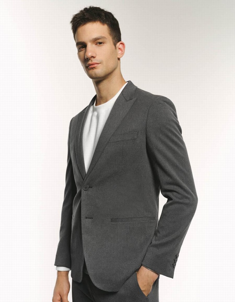 Blazer Urban Revivo Peaked Lapel Droit Homme Grise Foncé | IHE8676HY