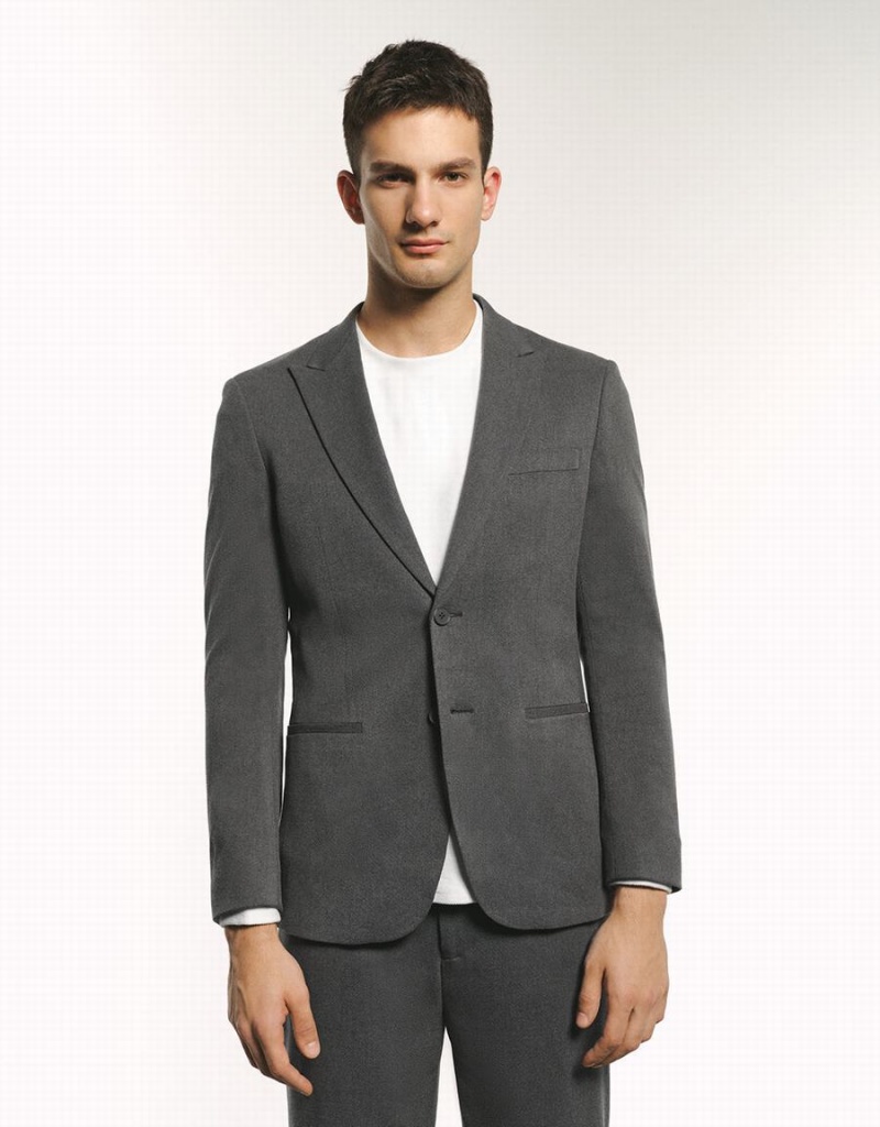 Blazer Urban Revivo Peaked Lapel Droit Homme Grise Foncé | IHE8676HY