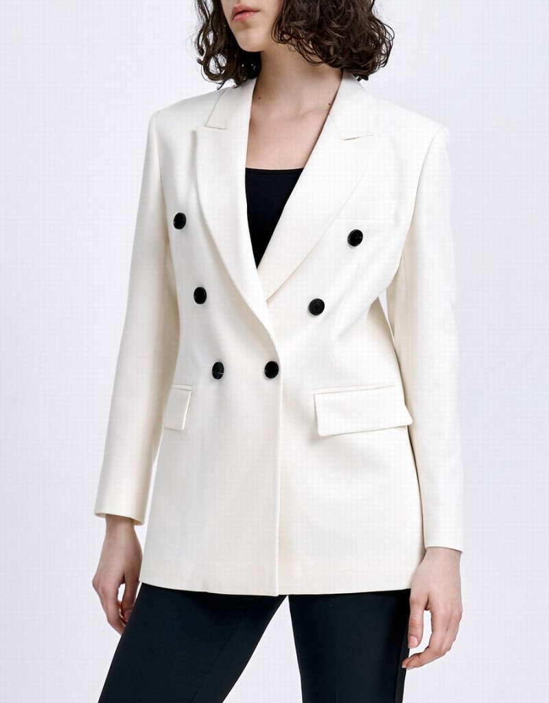 Blazer Urban Revivo Plain Double Breasted Femme Rose Blanche | DCN5269WN