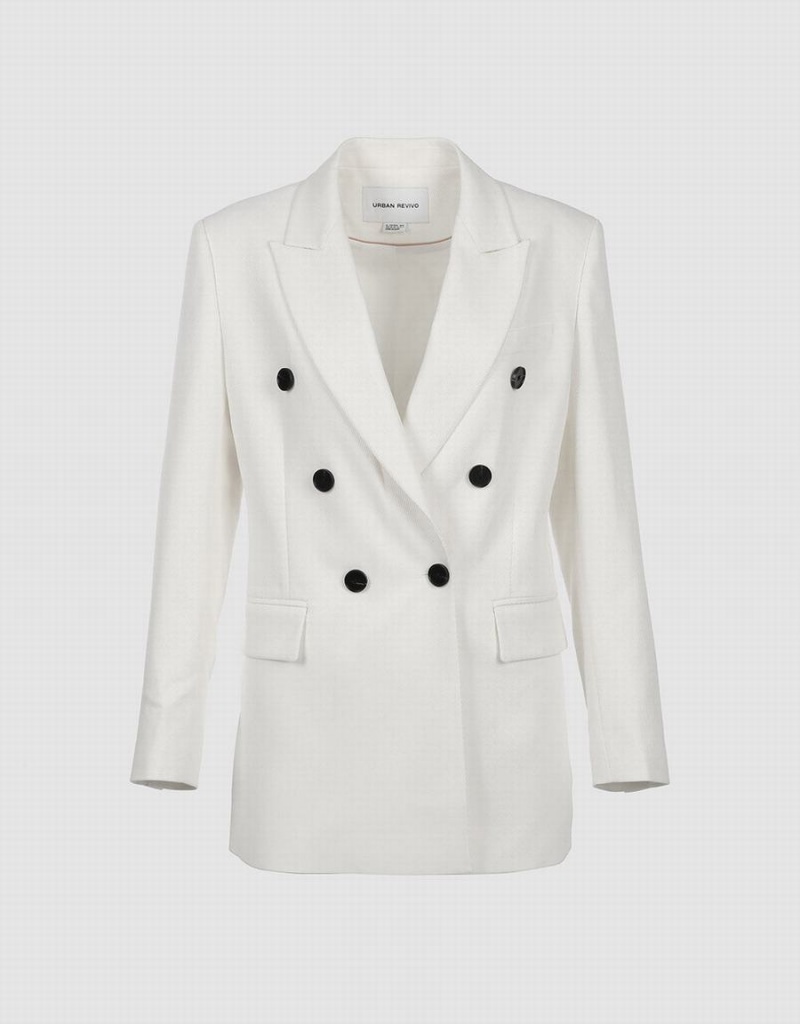 Blazer Urban Revivo Plain Double Breasted Femme Rose Blanche | DCN5269WN