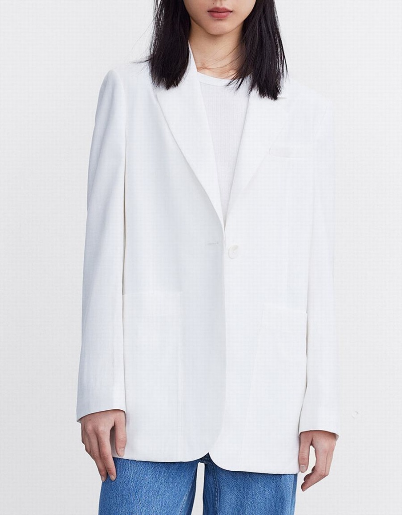 Blazer Urban Revivo Plain Single Breasted Femme Blanche | FQT1311FN