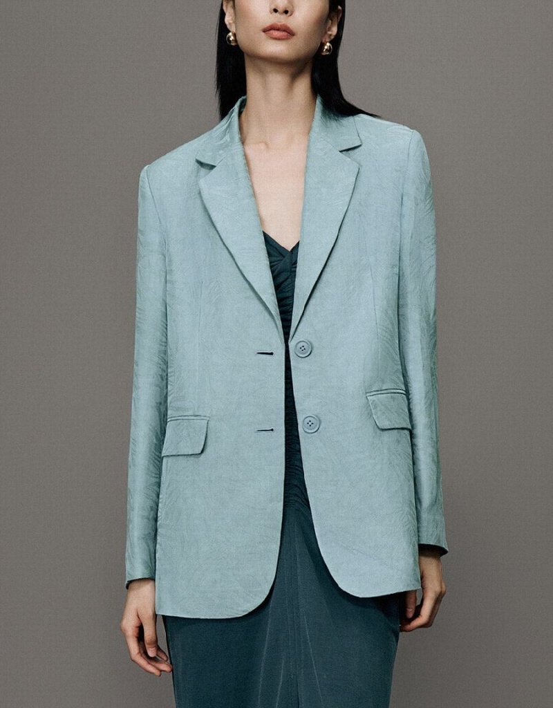 Blazer Urban Revivo Pritned Notch Lapel Femme Bleu | DFX4342QR