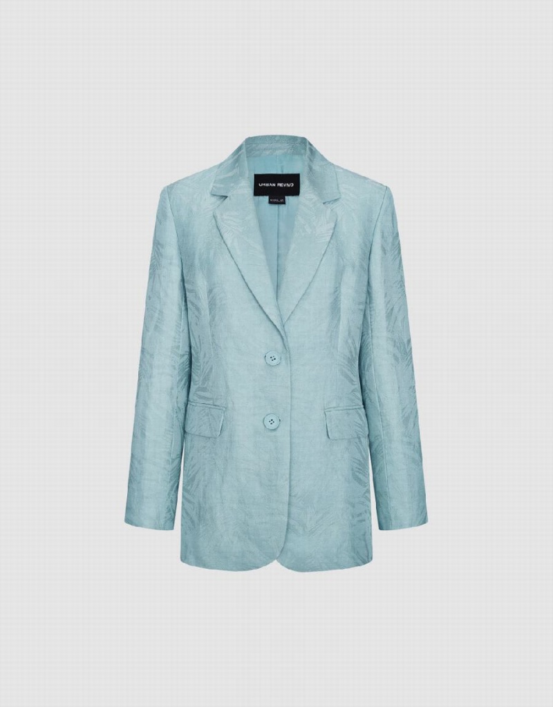 Blazer Urban Revivo Pritned Notch Lapel Femme Bleu | DFX4342QR