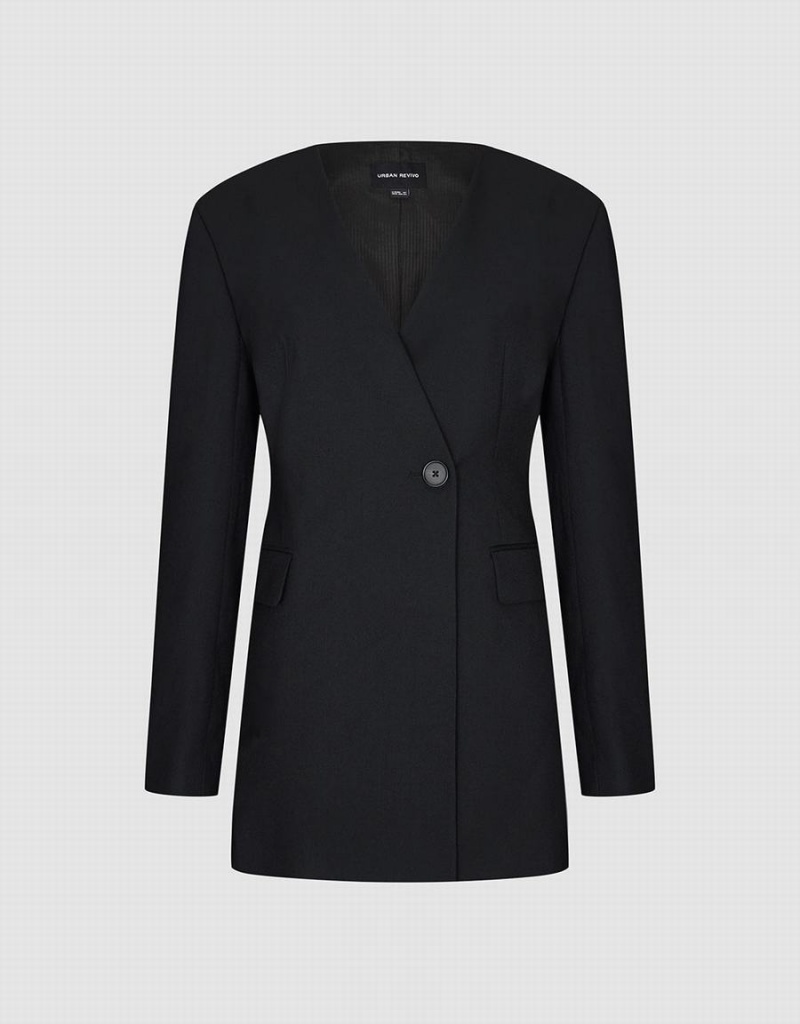 Blazer Urban Revivo Surplice Front Tailored Femme Noir | ZCJ3341PZ