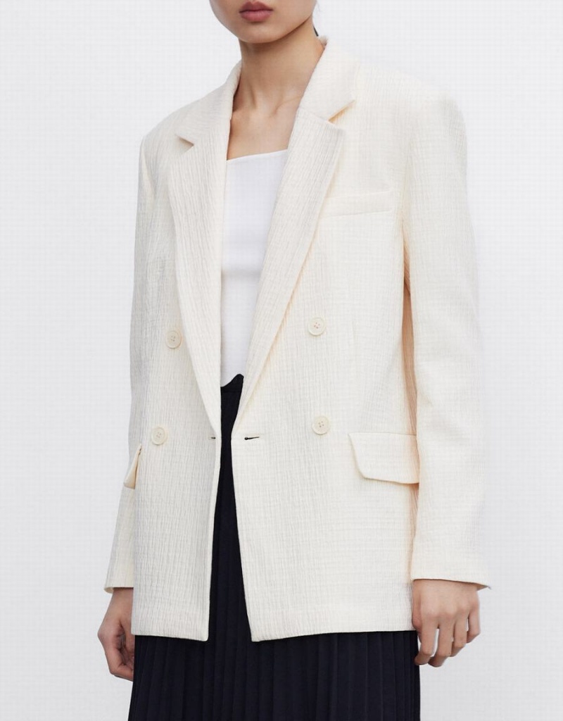 Blazer Urban Revivo Textured Double Breasted Femme Blanche | GFU282XB