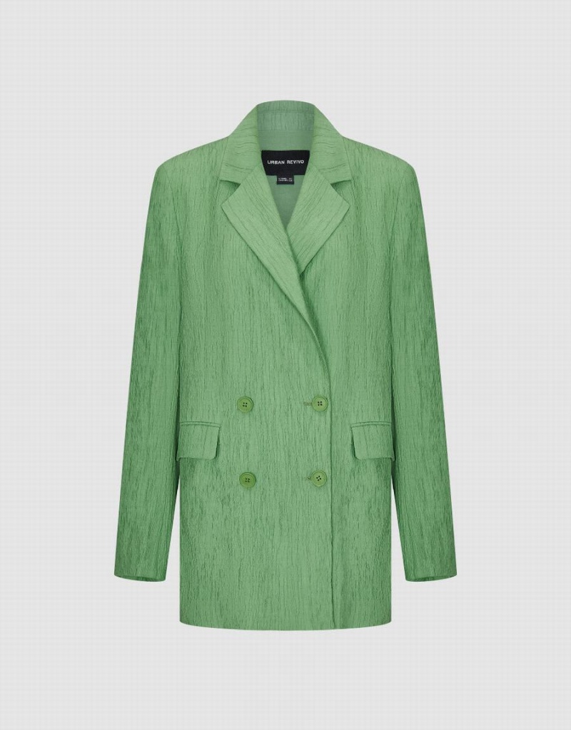 Blazer Urban Revivo Textured Notch Lapel Femme Vert | DXC4679TM