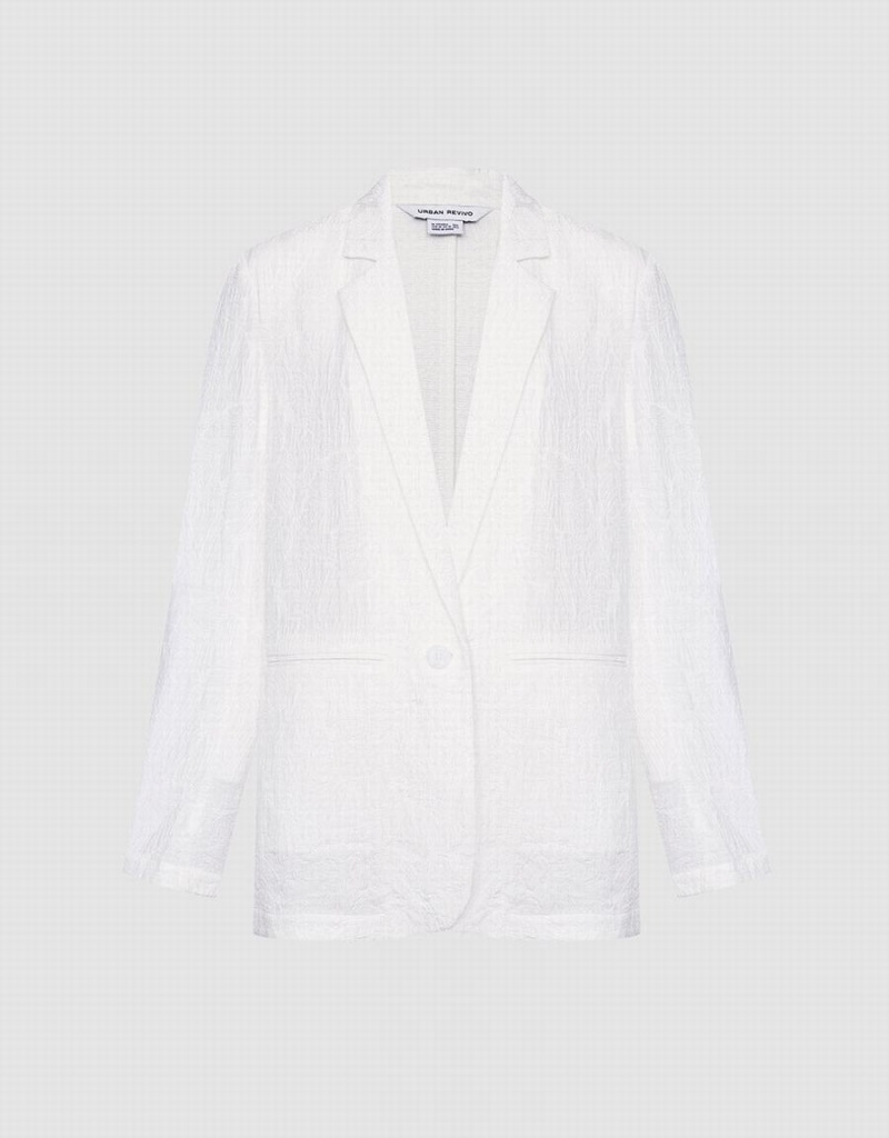 Blazer Urban Revivo Textured Single Breasted Femme Blanche | VHR9335AW