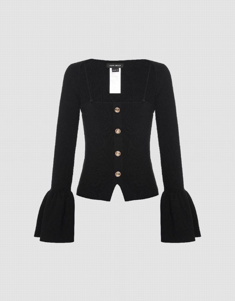 Cardigan Urban Revivo 2 In 1 Square-cut Collar Tricoté Femme Noir | KQS6776HX