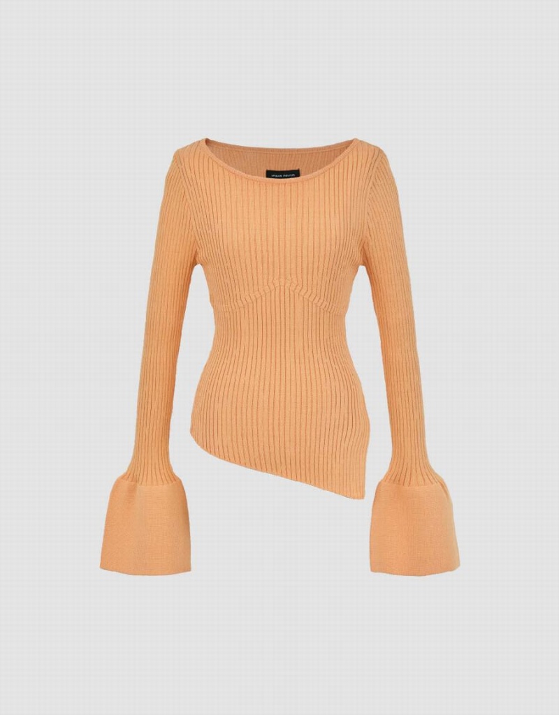 Cardigan Urban Revivo Asymmetric Crew Neck Tricoté Femme Orange Clair | TUH5281VK