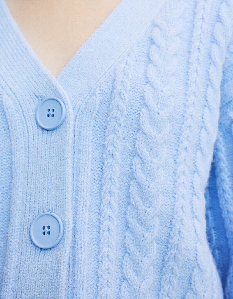 Cardigan Urban Revivo Cable Knit Button Up Femme Bleu | CKF5130SN