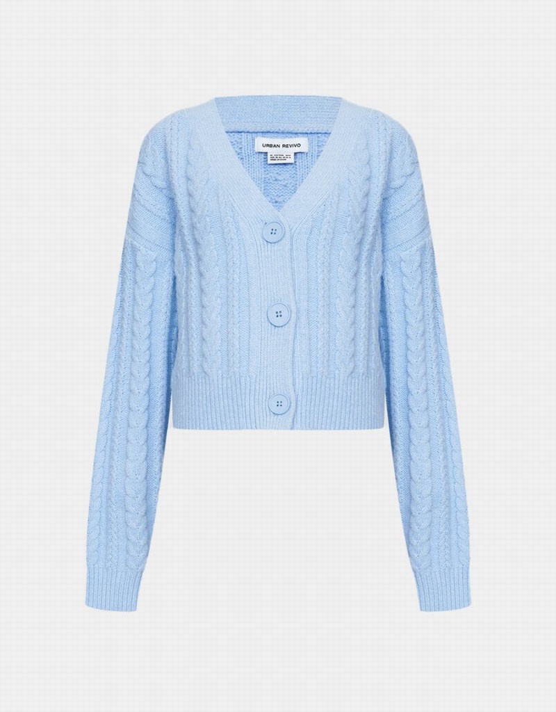 Cardigan Urban Revivo Cable Knit Button Up Femme Bleu | CKF5130SN