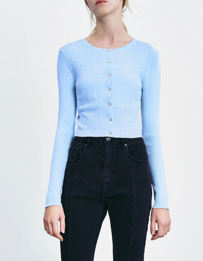 Cardigan Urban Revivo Cable Knit Fitted Femme Bleu | IIU9012PL