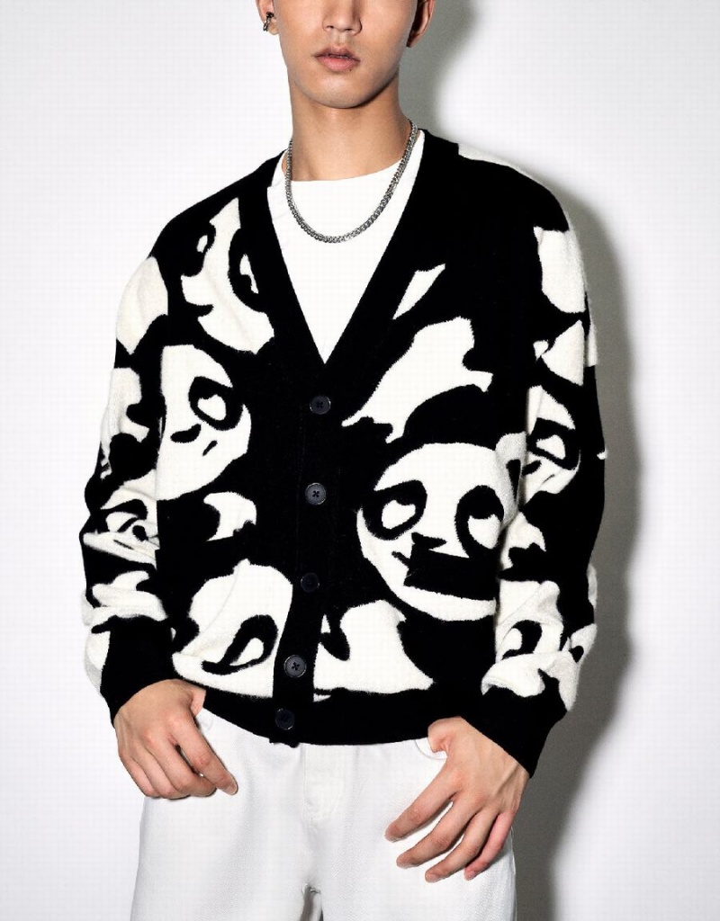 Cardigan Urban Revivo Cartoon Tricoté Homme Noir | NEJ3026EA