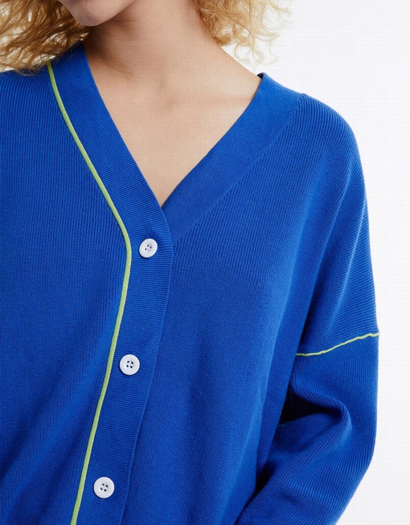 Cardigan Urban Revivo Contrast Stitch Femme Bleu | BUY7959OC