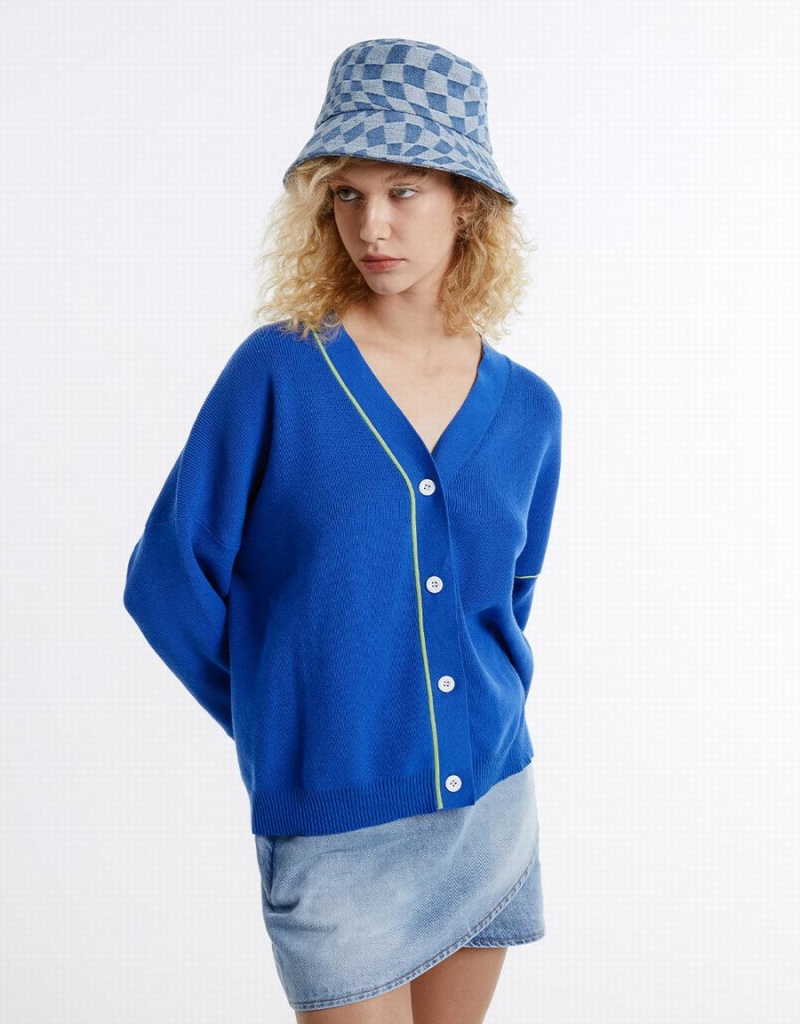 Cardigan Urban Revivo Contrast Stitch Femme Bleu | BUY7959OC