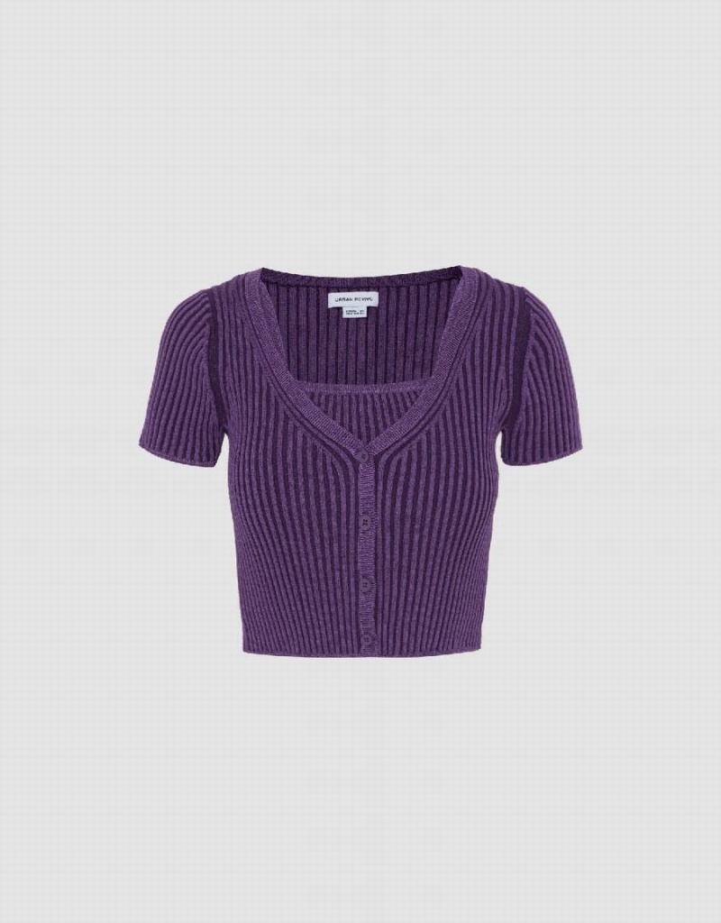 Cardigan Urban Revivo Crew Neck Mince Tricoté Femme Violette | JFW9715GY