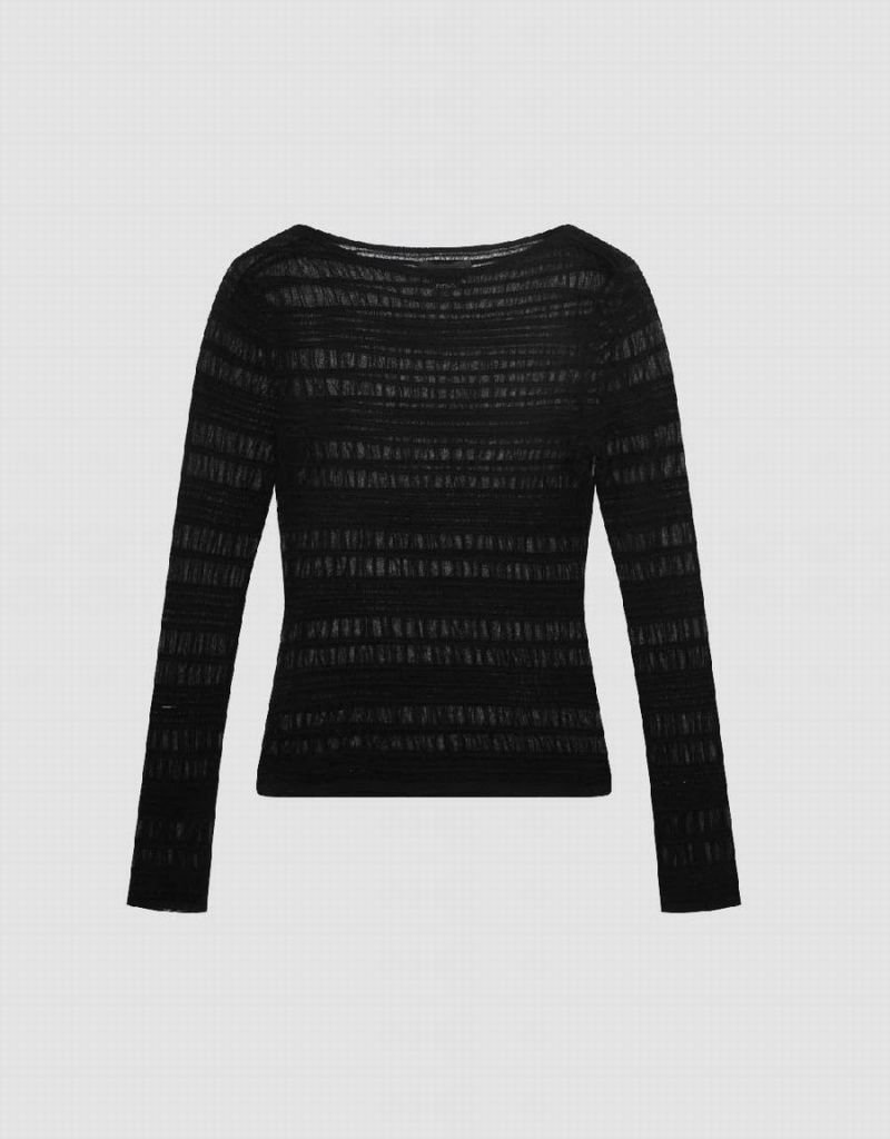 Cardigan Urban Revivo Crew Neck Mince Tricoté Femme Noir | OMC6171PS