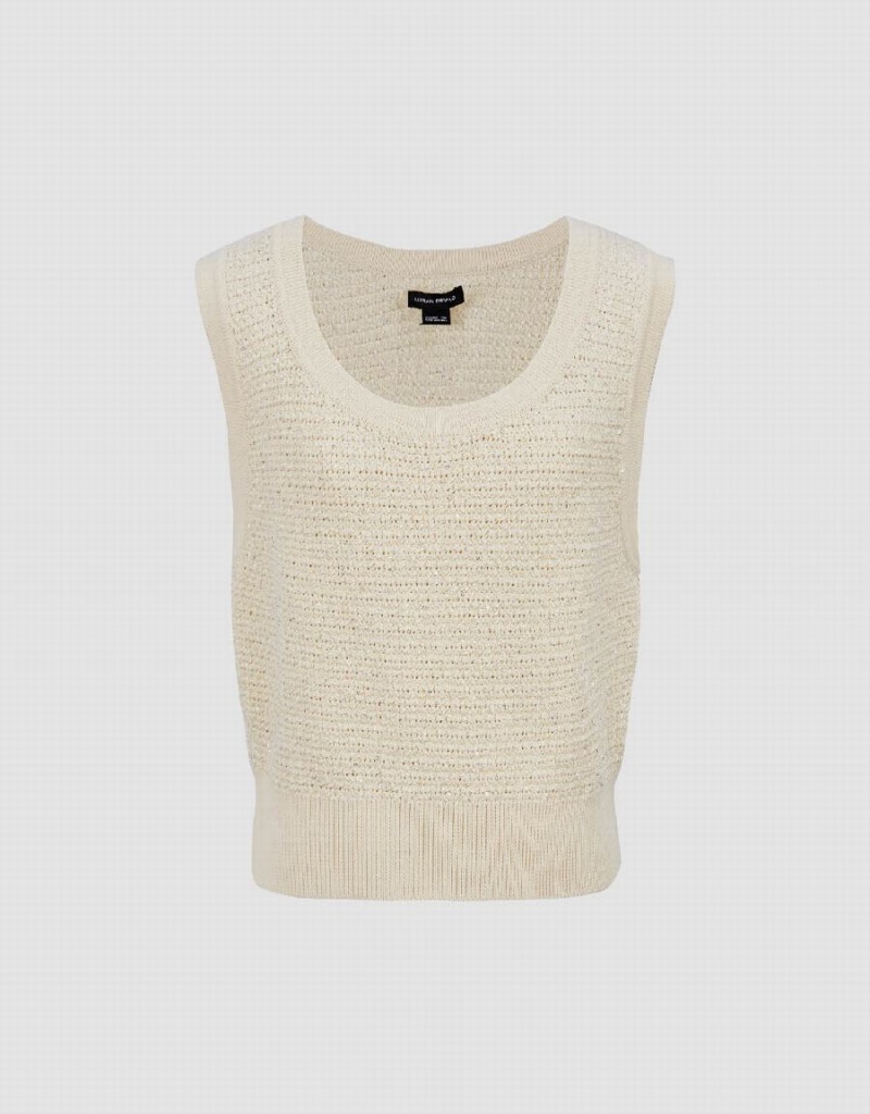 Cardigan Urban Revivo Crew Neck Tricoté Femme Beige | PXS6894DJ