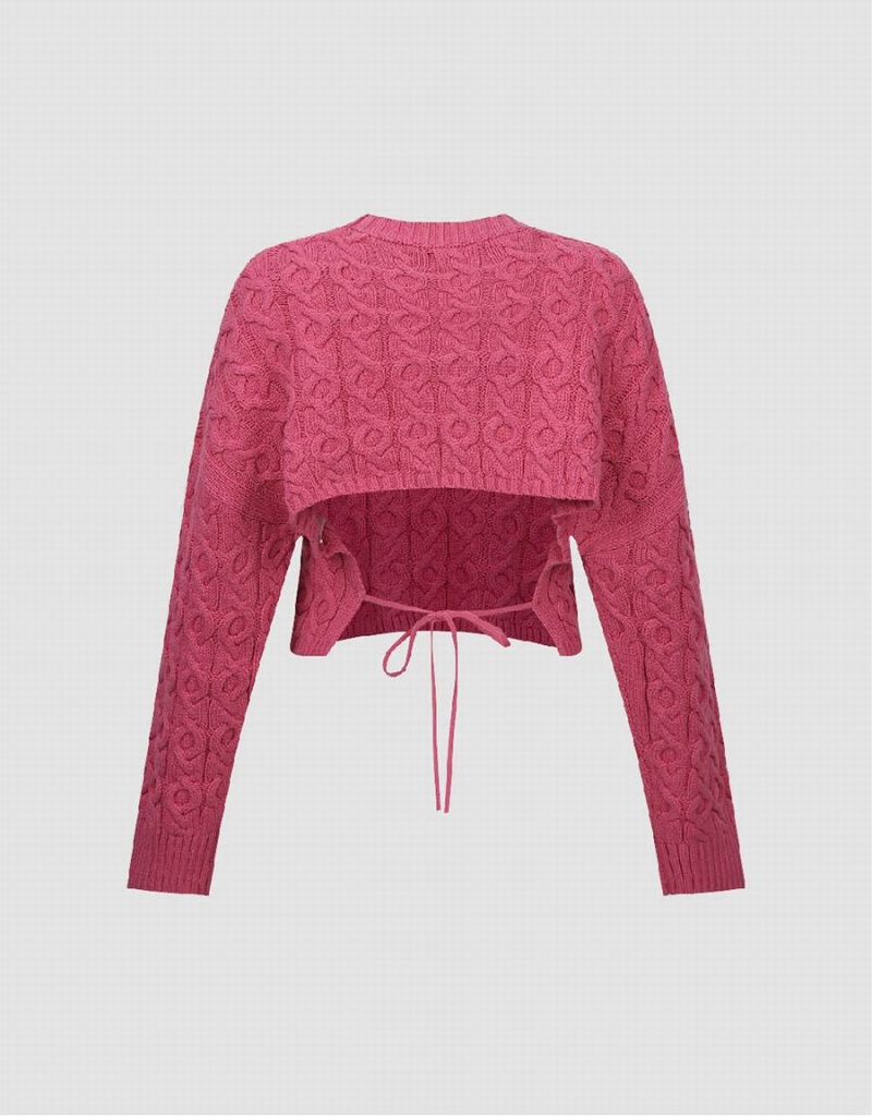 Cardigan Urban Revivo Crew Neck Tricoté Femme Rose Rouge | BNC4189DF