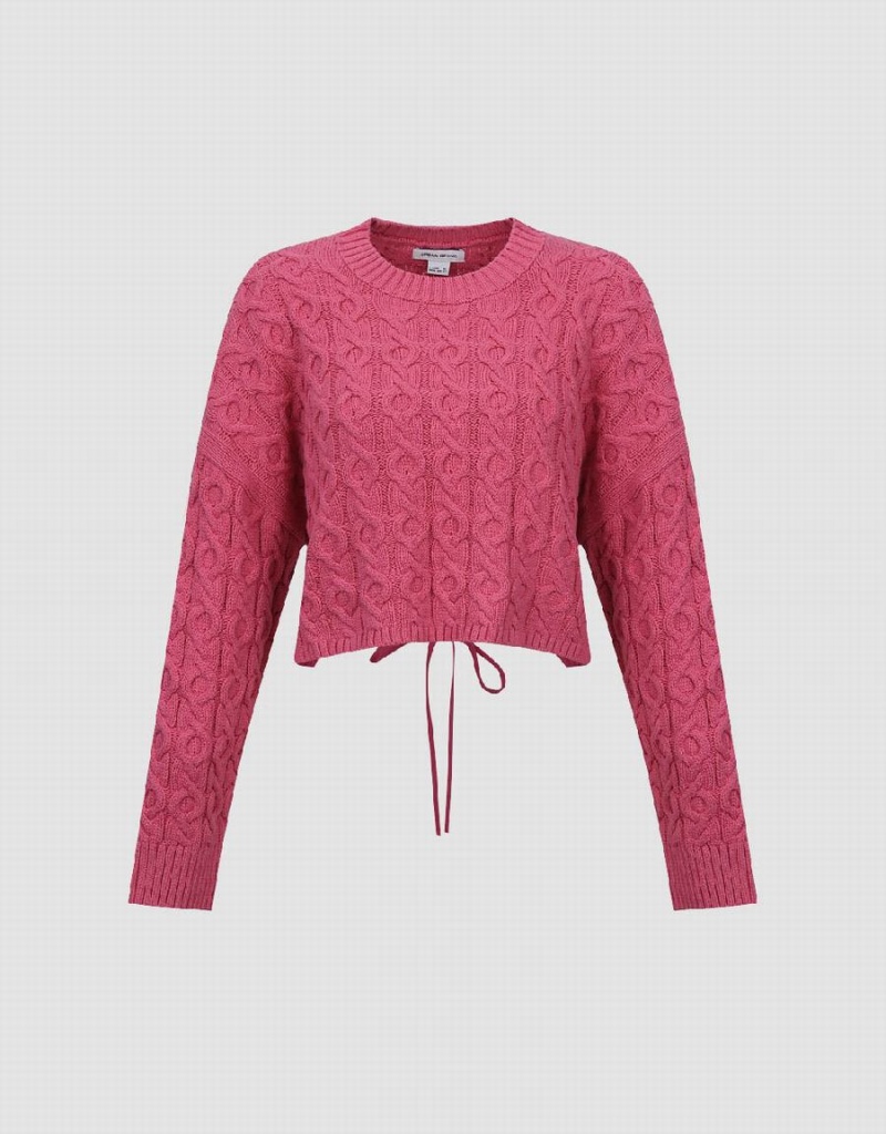 Cardigan Urban Revivo Crew Neck Tricoté Femme Rose Rouge | BNC4189DF