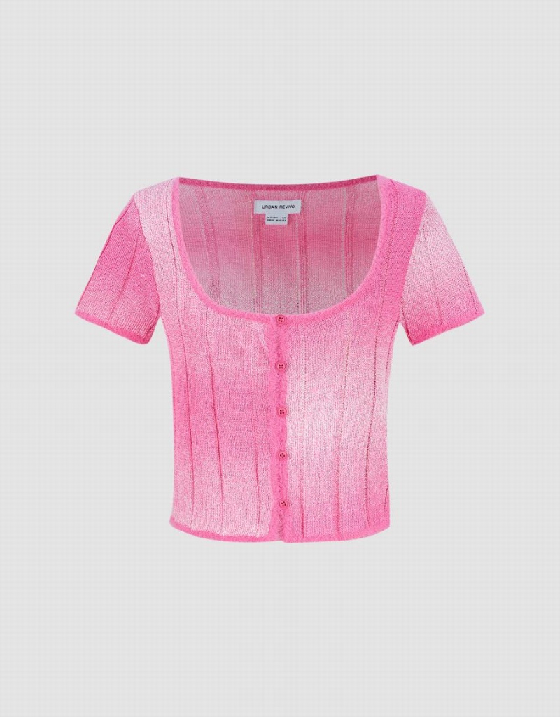 Cardigan Urban Revivo Crew Neck Tricoté Femme Rose | BNY7738TV