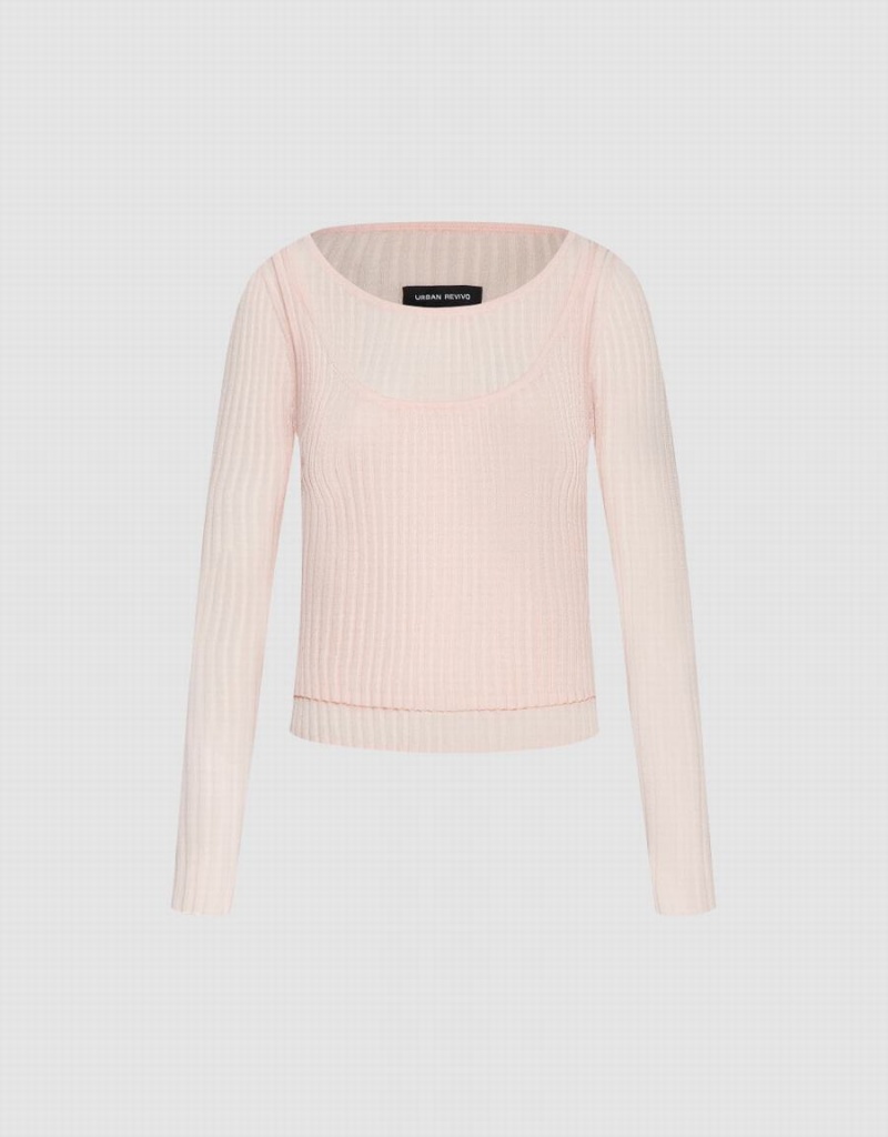 Cardigan Urban Revivo Crew Neck Tricoté Femme Rose | YTA5433FE